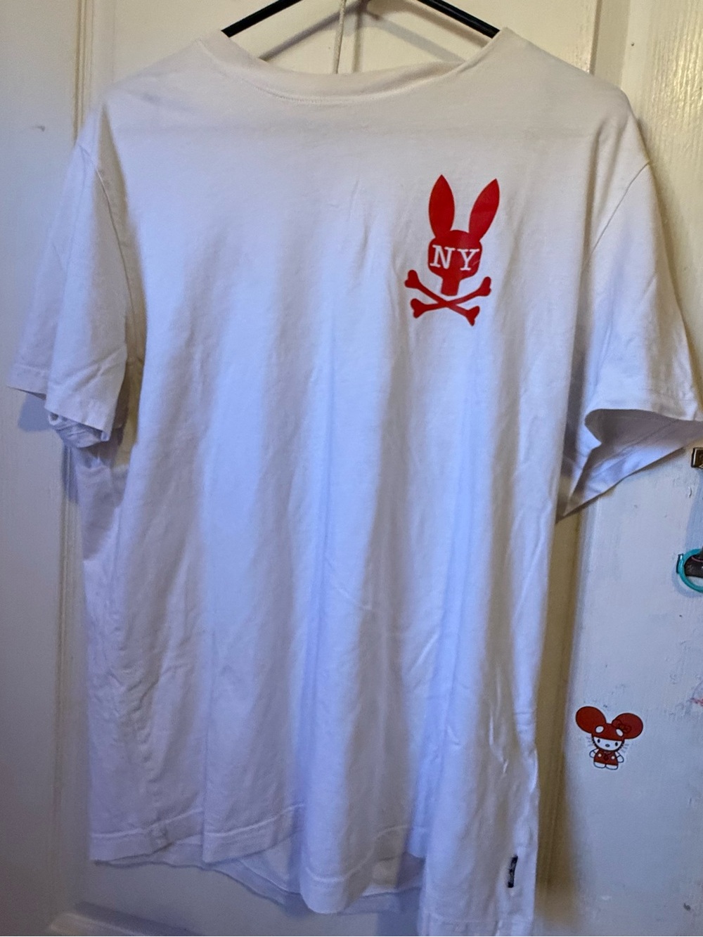 Psycho Bunny White Short-Sleeve Tee with Red NY Bunny Logo
